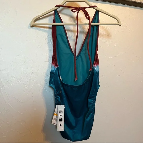 NWT The Bikini Lab Dip Dye Plunge Neck One-Piece Swimsuit in Teal Size S - Picture 7 of 10